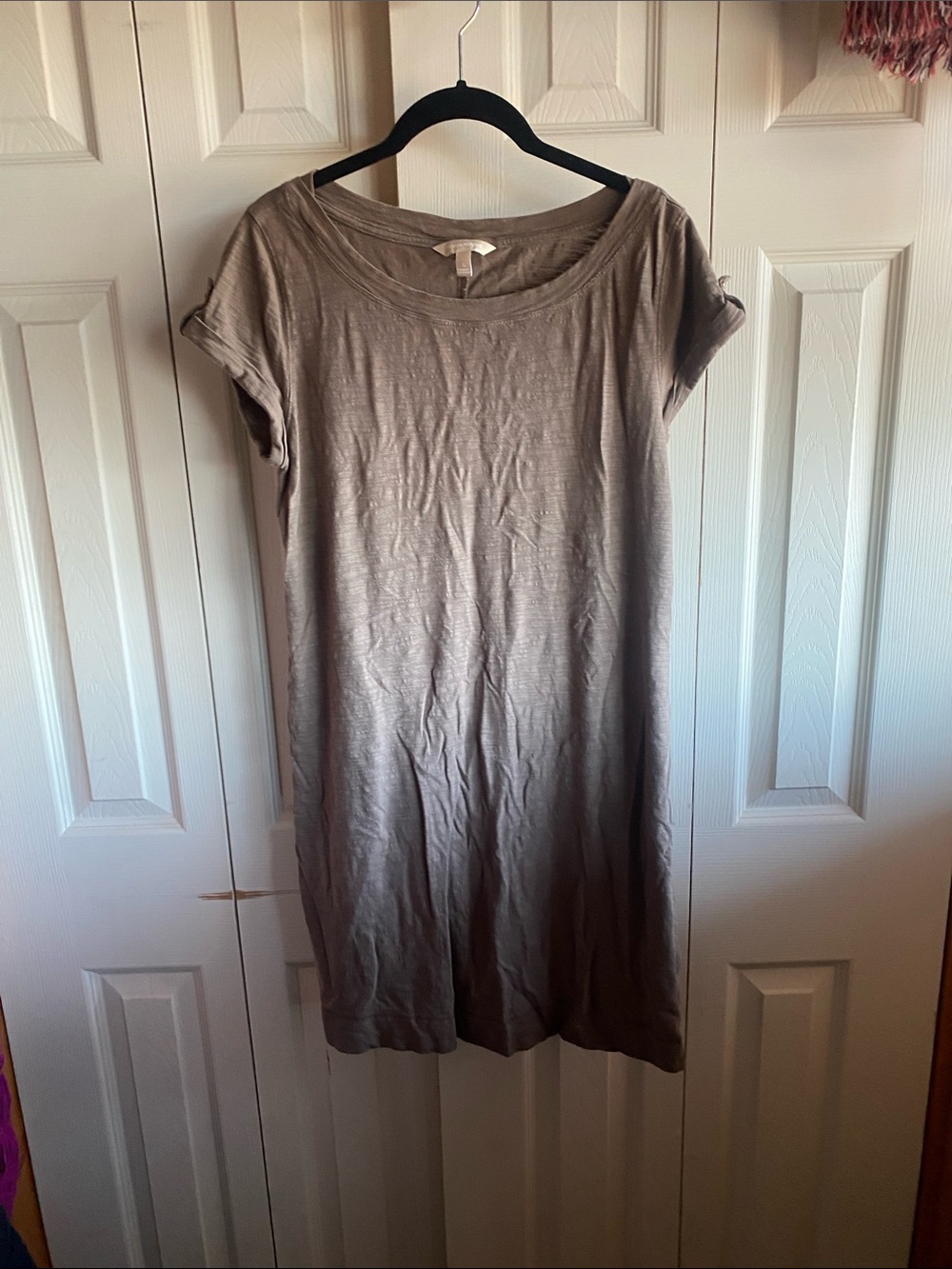 Banana Republic Textured 100% Cotton Cuffed Sleeve Boat neck Tee-shift Dress